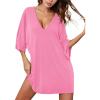 imageEkouaer Womens Sleepshirt Deep V Neck Nightgown Batwing Nightshirt Oversized SleepwearLight Pink