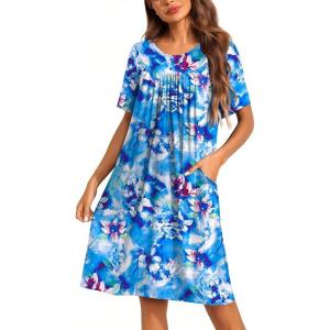 imageEkouaer Moo Moos for Women Button House Dresses for Women with Pocket Mumu S3XLBlue Flower