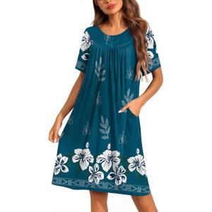 imageEkouaer Moo Moos for Women Button House Dresses for Women with Pocket Mumu S3XLBlue Green Flower