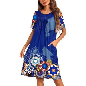 imageEkouaer Moo Moos for Women Button House Dresses for Women with Pocket Mumu S3XLBlue Mandala