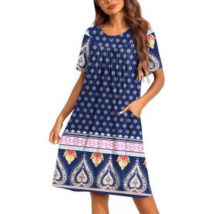imageEkouaer Moo Moos for Women Button House Dresses for Women with Pocket Mumu S3XLNavy Boho