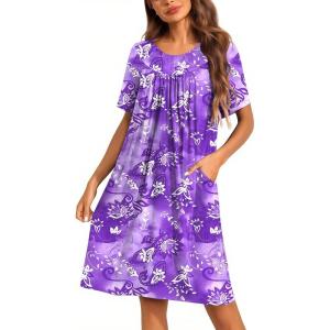 imageEkouaer Moo Moos for Women Button House Dresses for Women with Pocket Mumu S3XLPurple Flower