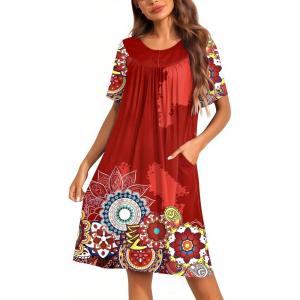 imageEkouaer Moo Moos for Women Button House Dresses for Women with Pocket Mumu S3XLRed Mandala
