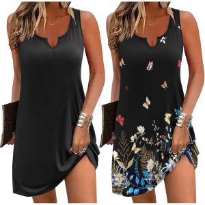 imageEkouaer Nightgowns for Women 2 Pack Tank Night Gown Sleeveless Sleep Shirt V Neck Chemise Soft Night Shirt Ladies Sleep DressBlackButterfly