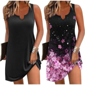 imageEkouaer Nightgowns for Women 2 Pack Tank Night Gown Sleeveless Sleep Shirt V Neck Chemise Soft Night Shirt Ladies Sleep DressBlackCherry Blossoms