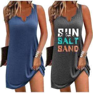 imageEkouaer Nightgowns for Women 2 Pack Tank Night Gown Sleeveless Sleep Shirt V Neck Chemise Soft Night Shirt Ladies Sleep DressNavyGray Letter