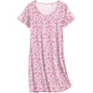 imageEkouaer Nightgowns for Women Cotton Sleepshirts Short Sleeve Nightshirt Tshirt Night Gown Casual Sleepdress Comfy NightdressPink Floral
