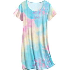 imageEkouaer Nightgowns for Women Cotton Sleepshirts Short Sleeve Nightshirt Tshirt Night Gown Casual Sleepdress Comfy NightdressPink Tie Dye
