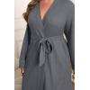 imageEkouaer Womens Plus Size Robe Waffle Knit Bathrobe Short Lightweight Kimono Robes with Pockets Maternity Robe 1x5xDark Grey