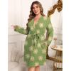 imageEkouaer Womens Plus Size Robe Waffle Knit Bathrobe Short Lightweight Kimono Robes with Pockets Maternity Robe 1x5xGreen Floral