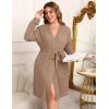 imageEkouaer Womens Plus Size Robe Waffle Knit Bathrobe Short Lightweight Kimono Robes with Pockets Maternity Robe 1x5xKhaki