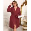 imageEkouaer Womens Plus Size Robe Waffle Knit Bathrobe Short Lightweight Kimono Robes with Pockets Maternity Robe 1x5xWine Red