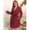 imageEkouaer Womens Plus Size Robe Waffle Knit Bathrobe Short Lightweight Kimono Robes with Pockets Maternity Robe 1x5xWine Red