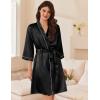 imageEkouaer Womens Silk Robe Set V Neck 2 Piece Satin Bathrobes 34 Sleeves Bridal Sleepwear Sexy Cami NightgownBlack