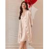 imageEkouaer Womens Silk Robe Set V Neck 2 Piece Satin Bathrobes 34 Sleeves Bridal Sleepwear Sexy Cami NightgownChampagne