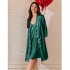 imageEkouaer Womens Silk Robe Set V Neck 2 Piece Satin Bathrobes 34 Sleeves Bridal Sleepwear Sexy Cami NightgownDark Green