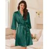 imageEkouaer Womens Silk Robe Set V Neck 2 Piece Satin Bathrobes 34 Sleeves Bridal Sleepwear Sexy Cami NightgownDark Green