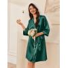 imageEkouaer Womens Silk Robe Set V Neck 2 Piece Satin Bathrobes 34 Sleeves Bridal Sleepwear Sexy Cami NightgownDark Green