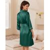 imageEkouaer Womens Silk Robe Set V Neck 2 Piece Satin Bathrobes 34 Sleeves Bridal Sleepwear Sexy Cami NightgownDark Green