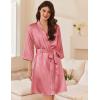 imageEkouaer Womens Silk Robe Set V Neck 2 Piece Satin Bathrobes 34 Sleeves Bridal Sleepwear Sexy Cami NightgownGray Purple