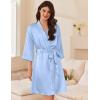 imageEkouaer Womens Silk Robe Set V Neck 2 Piece Satin Bathrobes 34 Sleeves Bridal Sleepwear Sexy Cami NightgownLight Blue
