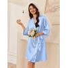 imageEkouaer Womens Silk Robe Set V Neck 2 Piece Satin Bathrobes 34 Sleeves Bridal Sleepwear Sexy Cami NightgownLight Blue