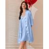 imageEkouaer Womens Silk Robe Set V Neck 2 Piece Satin Bathrobes 34 Sleeves Bridal Sleepwear Sexy Cami NightgownLight Blue