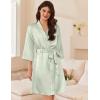 imageEkouaer Womens Silk Robe Set V Neck 2 Piece Satin Bathrobes 34 Sleeves Bridal Sleepwear Sexy Cami NightgownLight Green