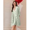 imageEkouaer Womens Silk Robe Set V Neck 2 Piece Satin Bathrobes 34 Sleeves Bridal Sleepwear Sexy Cami NightgownLight Green
