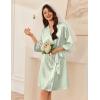 imageEkouaer Womens Silk Robe Set V Neck 2 Piece Satin Bathrobes 34 Sleeves Bridal Sleepwear Sexy Cami NightgownLight Green