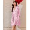 imageEkouaer Womens Silk Robe Set V Neck 2 Piece Satin Bathrobes 34 Sleeves Bridal Sleepwear Sexy Cami NightgownMisty Rose