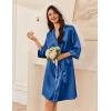 imageEkouaer Womens Silk Robe Set V Neck 2 Piece Satin Bathrobes 34 Sleeves Bridal Sleepwear Sexy Cami NightgownNavy