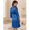 imageEkouaer Womens Silk Robe Set V Neck 2 Piece Satin Bathrobes 34 Sleeves Bridal Sleepwear Sexy Cami NightgownNavy