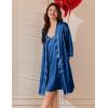 imageEkouaer Womens Silk Robe Set V Neck 2 Piece Satin Bathrobes 34 Sleeves Bridal Sleepwear Sexy Cami NightgownNavy