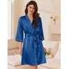 imageEkouaer Womens Silk Robe Set V Neck 2 Piece Satin Bathrobes 34 Sleeves Bridal Sleepwear Sexy Cami NightgownNavy