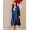 imageEkouaer Womens Silk Robe Set V Neck 2 Piece Satin Bathrobes 34 Sleeves Bridal Sleepwear Sexy Cami NightgownNavy Blue