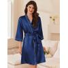 imageEkouaer Womens Silk Robe Set V Neck 2 Piece Satin Bathrobes 34 Sleeves Bridal Sleepwear Sexy Cami NightgownNavy Blue