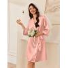 imageEkouaer Womens Silk Robe Set V Neck 2 Piece Satin Bathrobes 34 Sleeves Bridal Sleepwear Sexy Cami NightgownPastel Pink