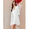imageEkouaer Womens Silk Robe Set V Neck 2 Piece Satin Bathrobes 34 Sleeves Bridal Sleepwear Sexy Cami NightgownWhite