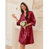 imageEkouaer Womens Silk Robe Set V Neck 2 Piece Satin Bathrobes 34 Sleeves Bridal Sleepwear Sexy Cami NightgownWine Red