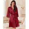 imageEkouaer Womens Silk Robe Set V Neck 2 Piece Satin Bathrobes 34 Sleeves Bridal Sleepwear Sexy Cami NightgownWine Red