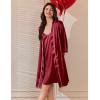 imageEkouaer Womens Silk Robe Set V Neck 2 Piece Satin Bathrobes 34 Sleeves Bridal Sleepwear Sexy Cami NightgownWine Red