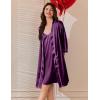 imageEkouaer Womens Silk Robe Set V Neck 2 Piece Satin Bathrobes 34 Sleeves Bridal Sleepwear Sexy Cami NightgownWineberry