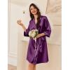 imageEkouaer Womens Silk Robe Set V Neck 2 Piece Satin Bathrobes 34 Sleeves Bridal Sleepwear Sexy Cami NightgownWineberry