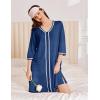 imageEkouaer Zipper Robes for Women 34 Sleeves Lightweight House Coat Zip Up Bathrobe Soft Nightgown with Pockets S3XLNavy