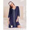 imageEkouaer Zipper Robes for Women 34 Sleeves Lightweight House Coat Zip Up Bathrobe Soft Nightgown with Pockets S3XLNavy Blue