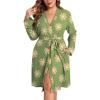 imageEkouaer Womens Plus Size Robe Waffle Knit Bathrobe Short Lightweight Kimono Robes with Pockets Maternity Robe 1x5xGreen Floral