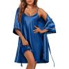 imageEkouaer Womens Silk Robe Set V Neck 2 Piece Satin Bathrobes 34 Sleeves Bridal Sleepwear Sexy Cami NightgownNavy