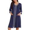 imageEkouaer Zipper Robes for Women 34 Sleeves Lightweight House Coat Zip Up Bathrobe Soft Nightgown with Pockets S3XLNavy Blue