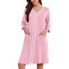 imageEkouaer Zipper Robes for Women 34 Sleeves Lightweight House Coat Zip Up Bathrobe Soft Nightgown with Pockets S3XLPink